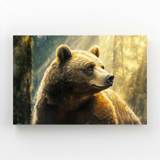 Sunlit Forest Profile Bear Wall Art — contemporary canvas print, angled canvas view on white background