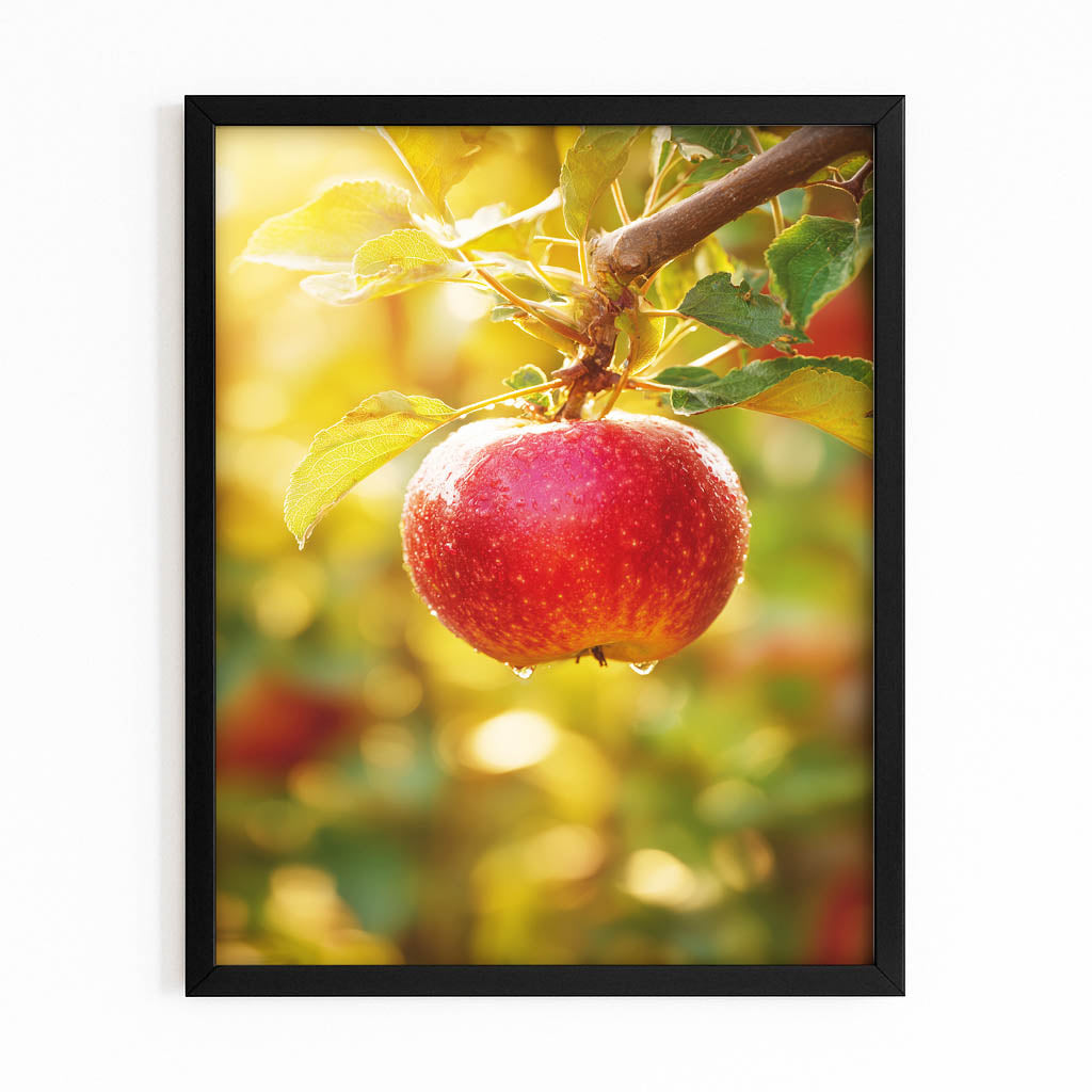 Sunlit Orchard Branch Apple Prints – with Premium Black frame on white background