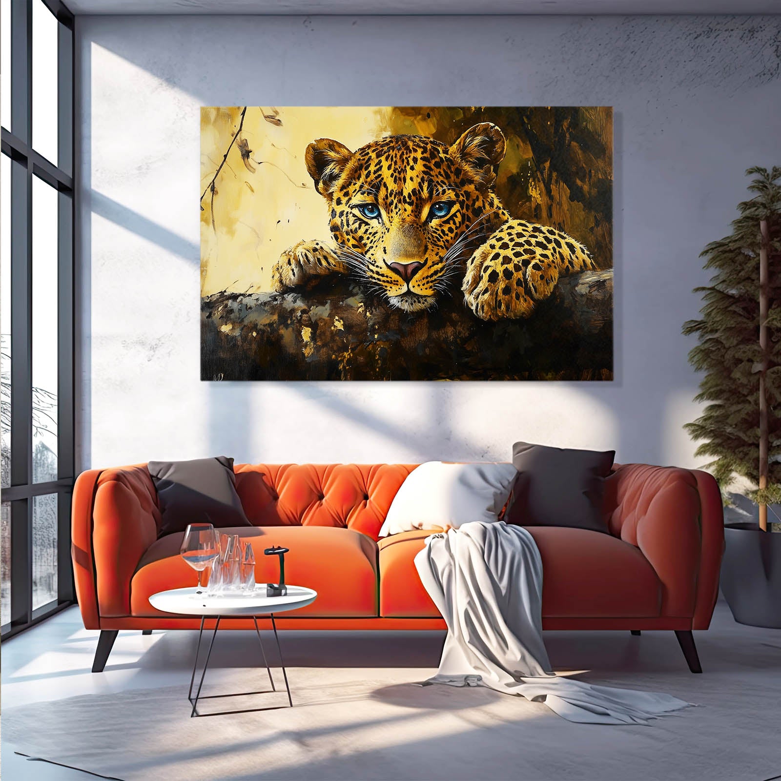 Sunlit Rock Rest Leopard Art – styled in a furnished interior