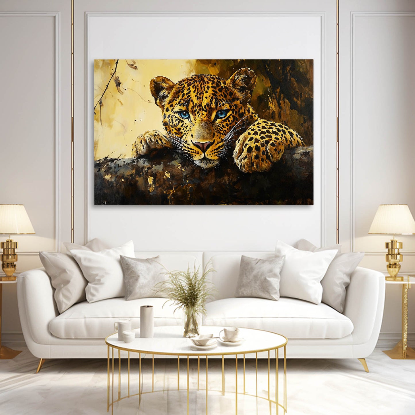 Sunlit Rock Rest Leopard Art – styled in a furnished interior