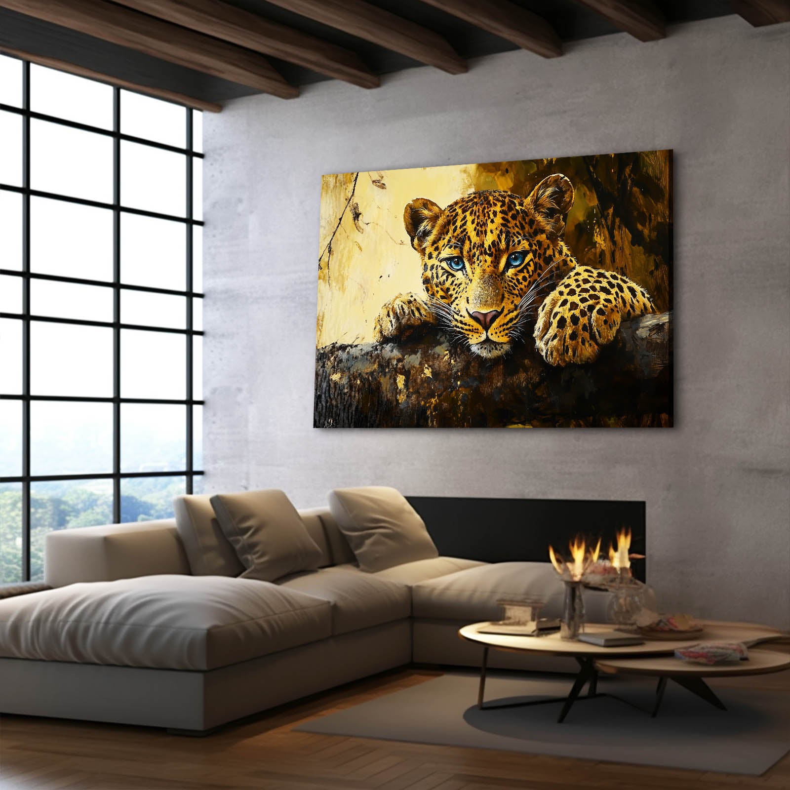 Sunlit Rock Rest Leopard Art – styled in a furnished interior