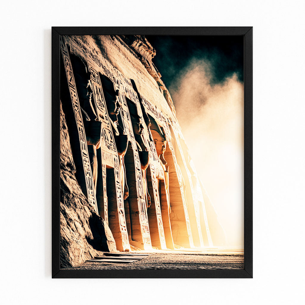 Sunlit Ruins Columns Egyptian Prints – with Premium Black frame on white background