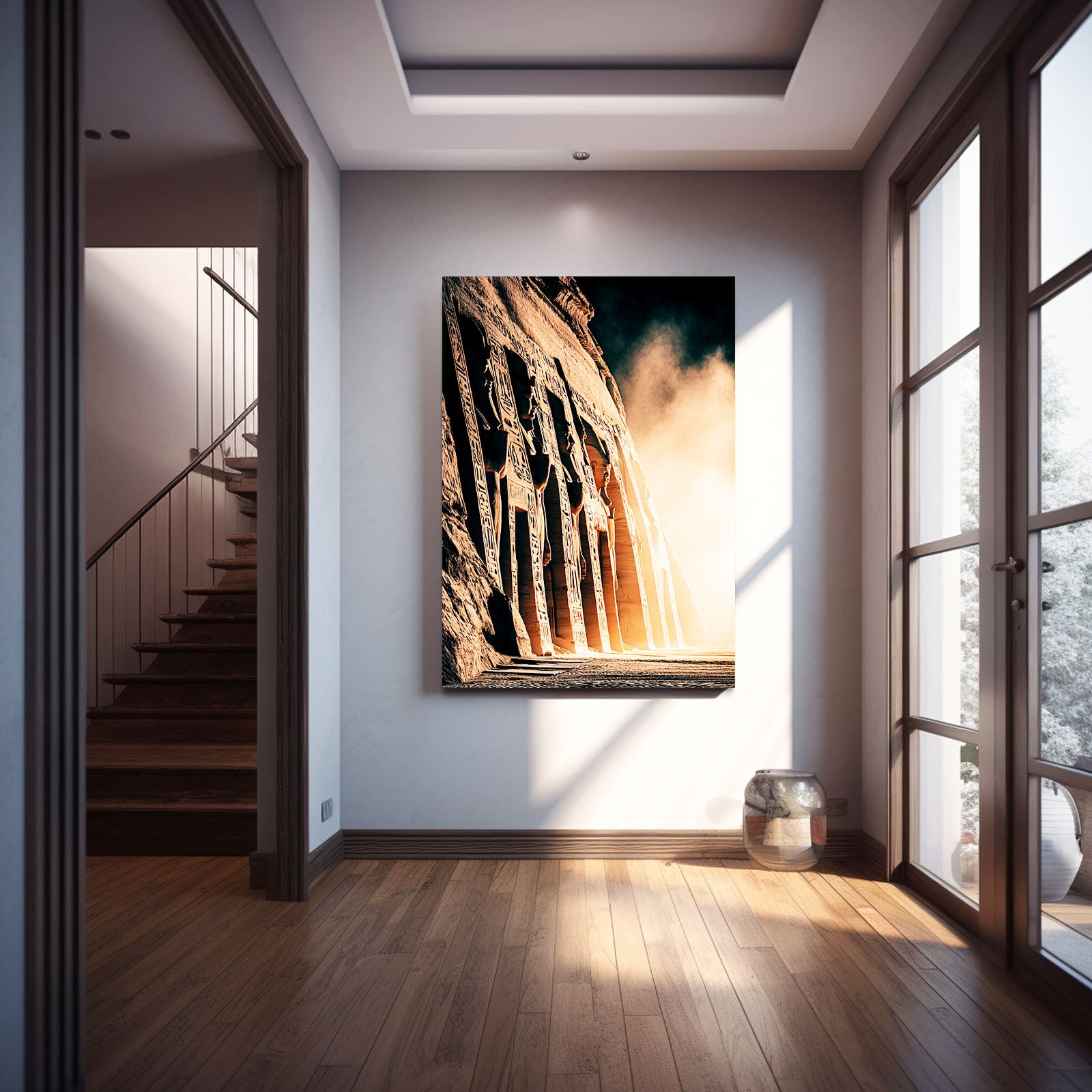 Sunlit Ruins Columns Egyptian Prints – styled in a furnished interior