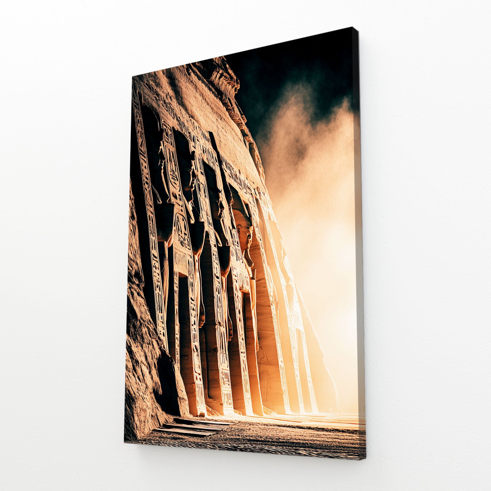 Sunlit Ruins Columns Egyptian Prints – angled canvas view on white background