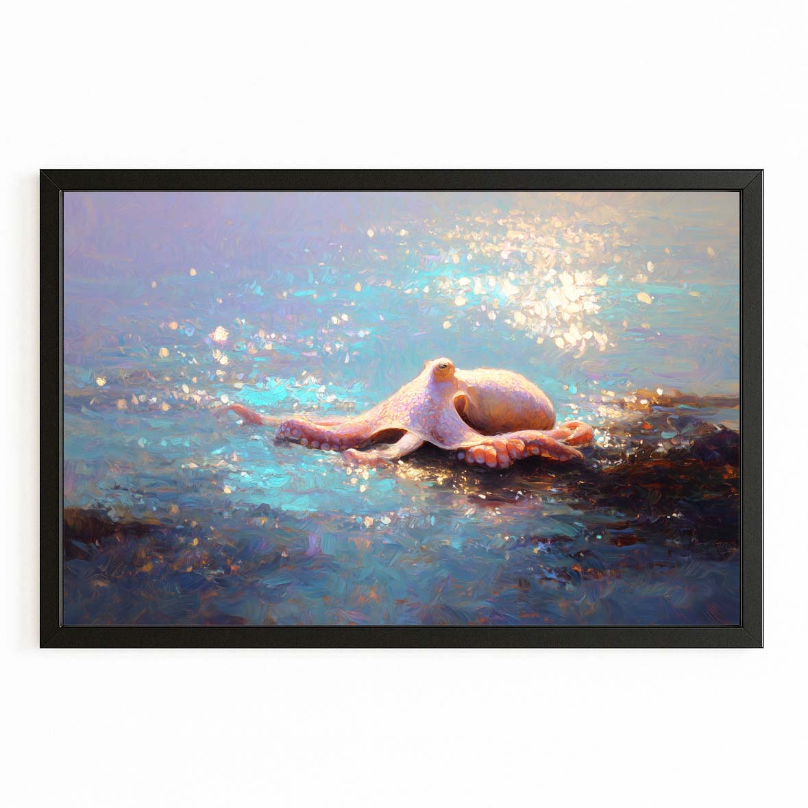 Sunlit Sea Surface Octopus Prints – with Premium Black frame on white background