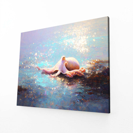 Sunlit Sea Surface Octopus Prints – angled canvas view on white background