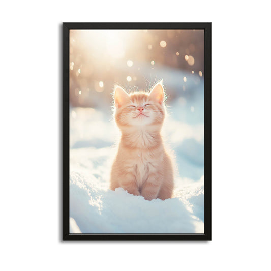 Sunlit Snow Cat Art – canvas print on white background