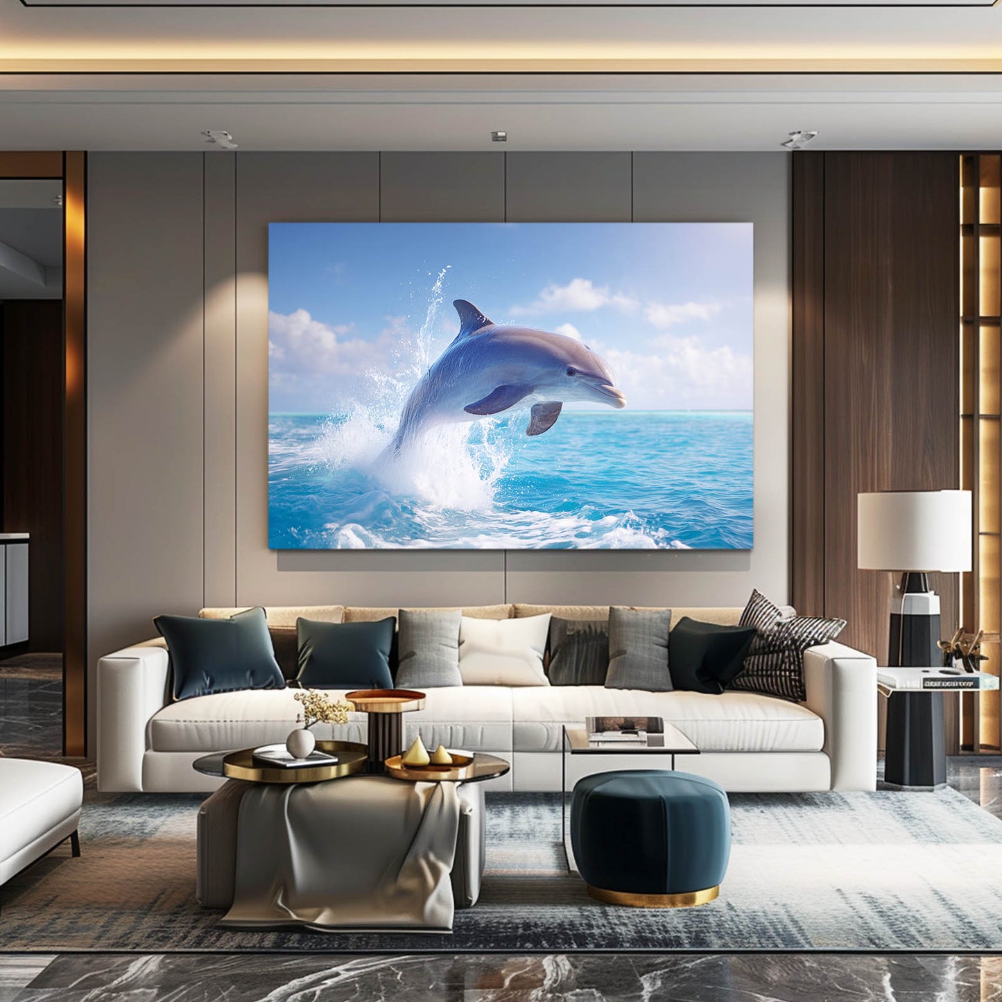 Sunny Leap Dolphin Print – styled in a furnished interior