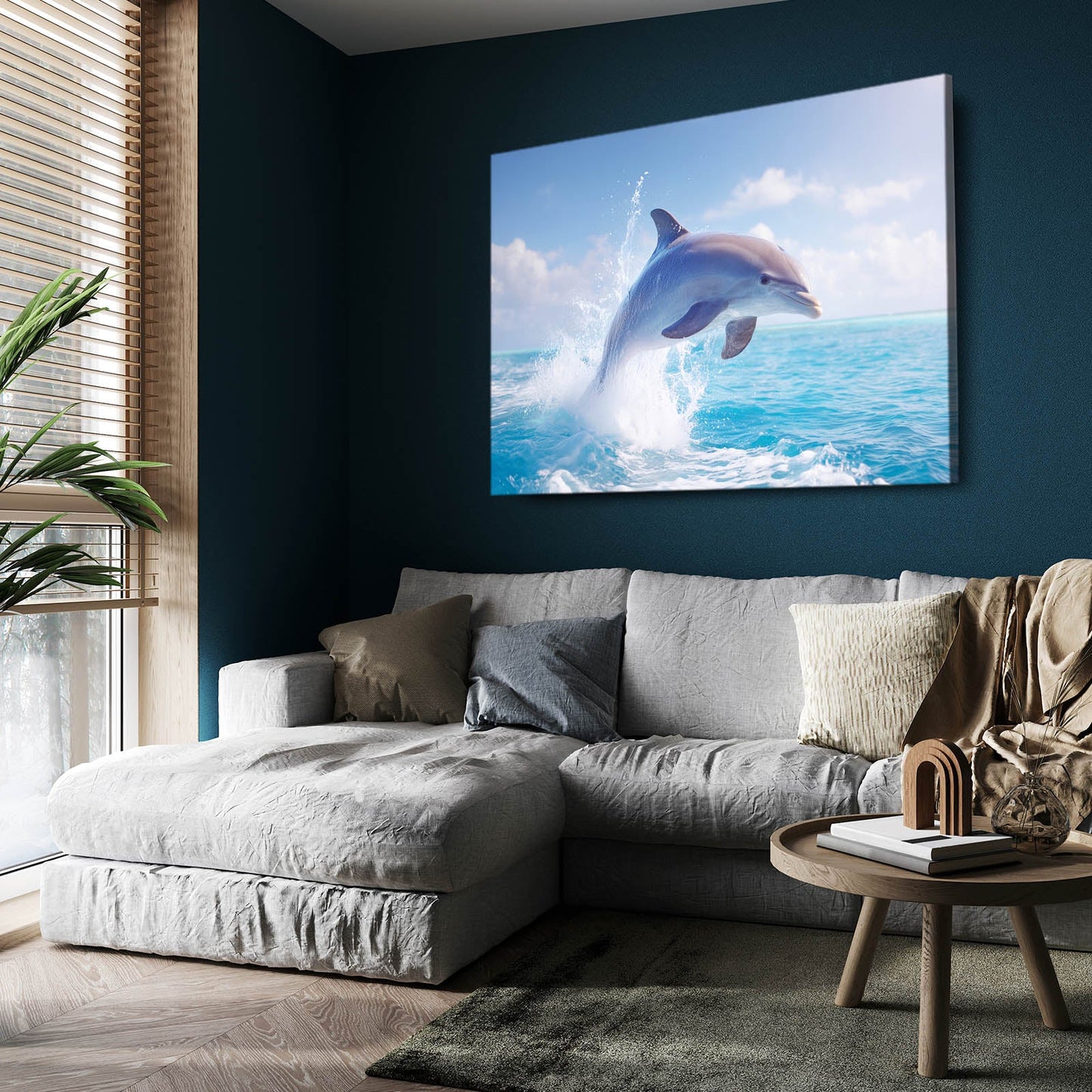 Sunny Leap Dolphin Print – styled in a furnished interior