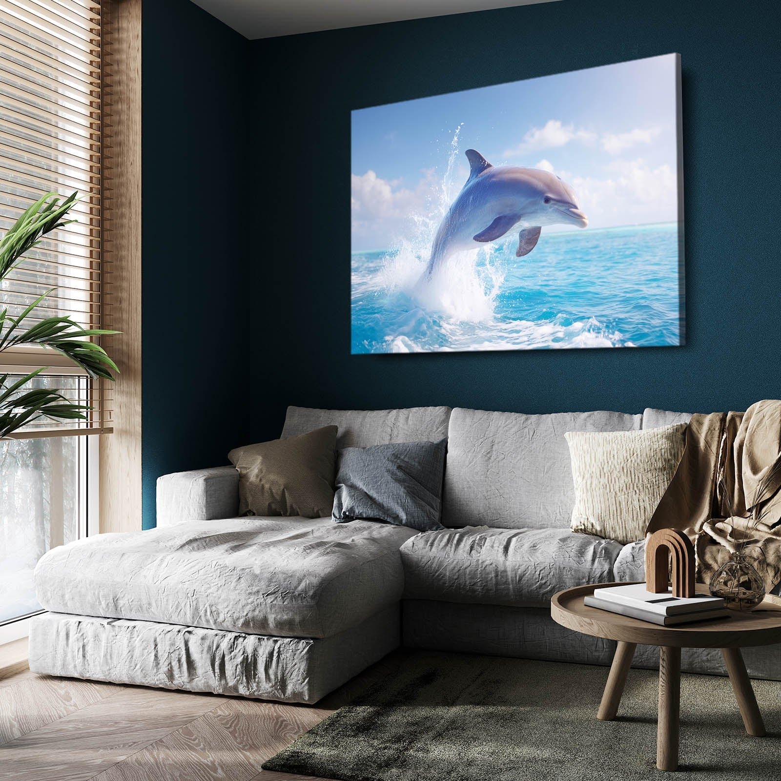 Sunny Leap Dolphin Print – styled in a furnished interior