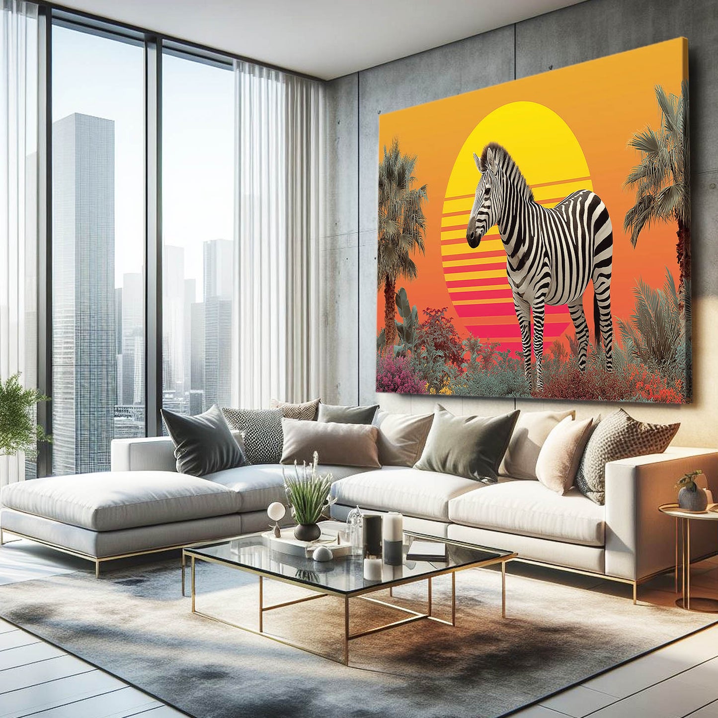 Sunrise Zebra Prints – styled in a furnished interior
