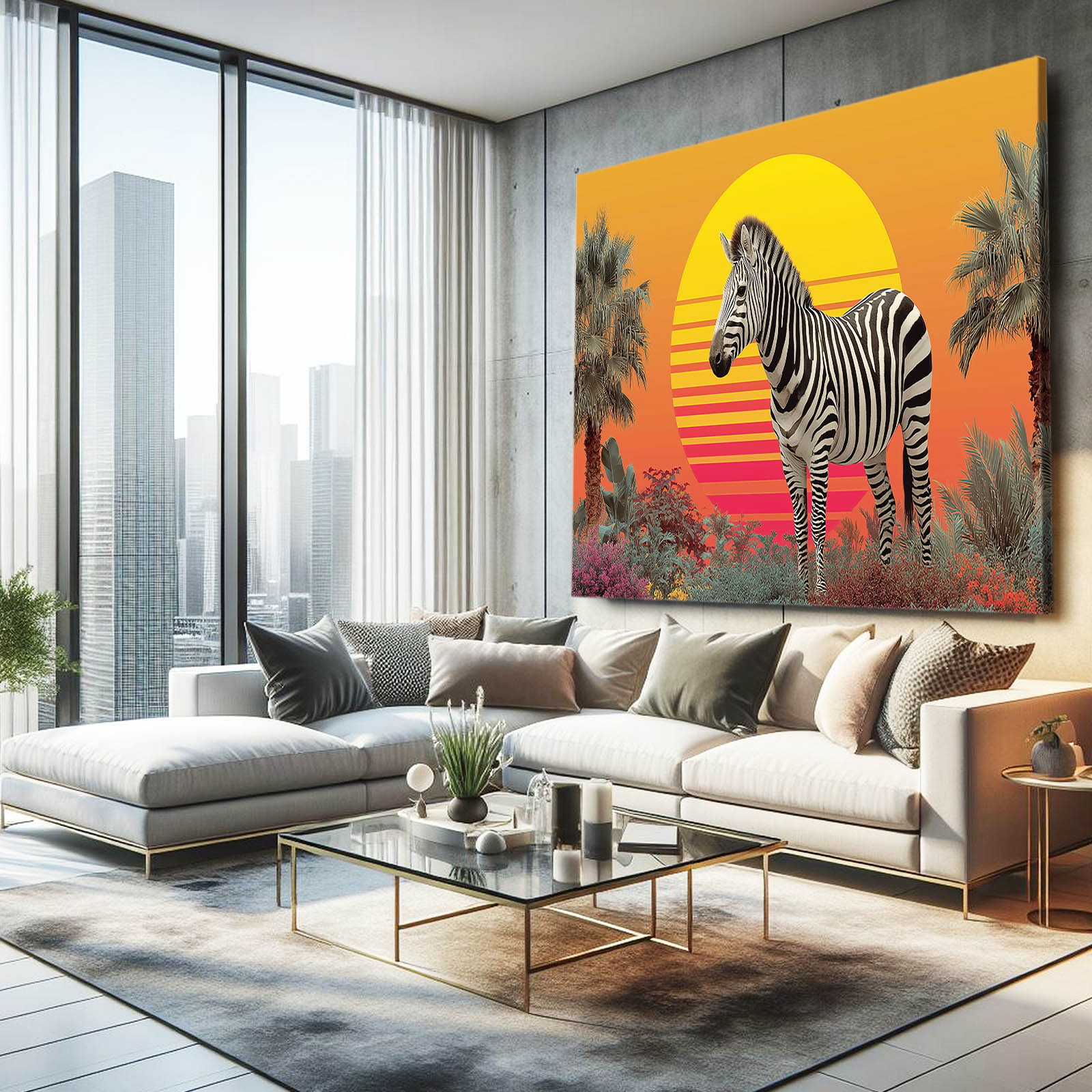 Sunrise Zebra Prints – styled in a furnished interior