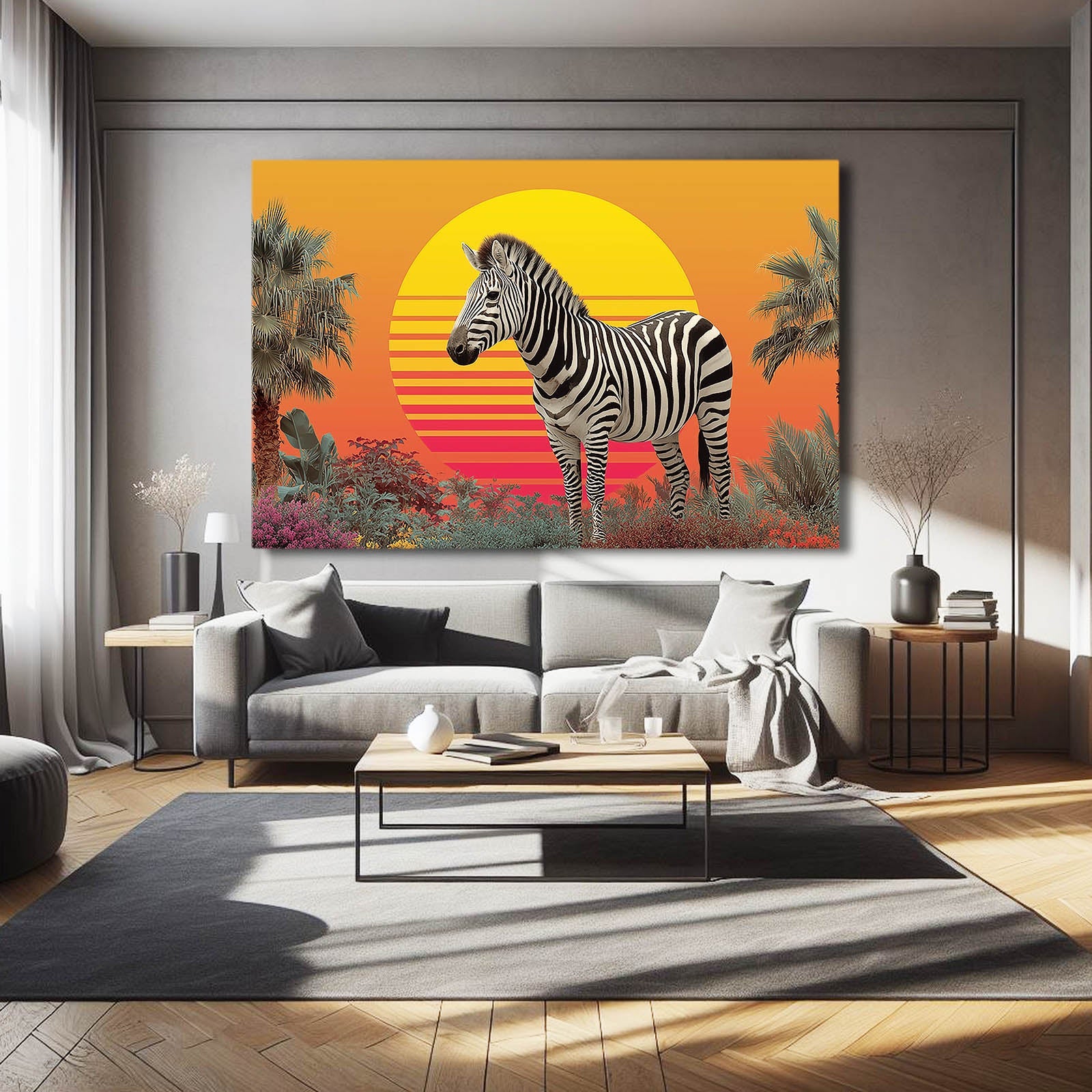 Sunrise Zebra Prints – styled in a furnished interior