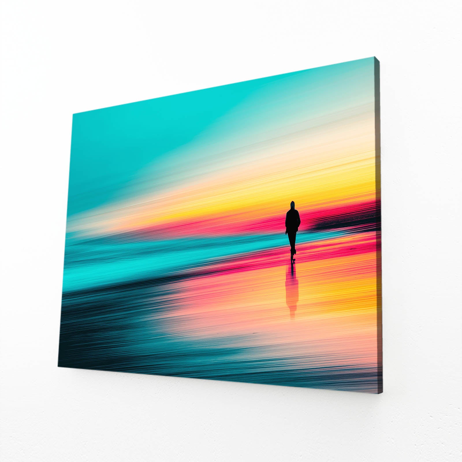 Sunset Beach Runner Photography Canvas Art – angled canvas view on white background