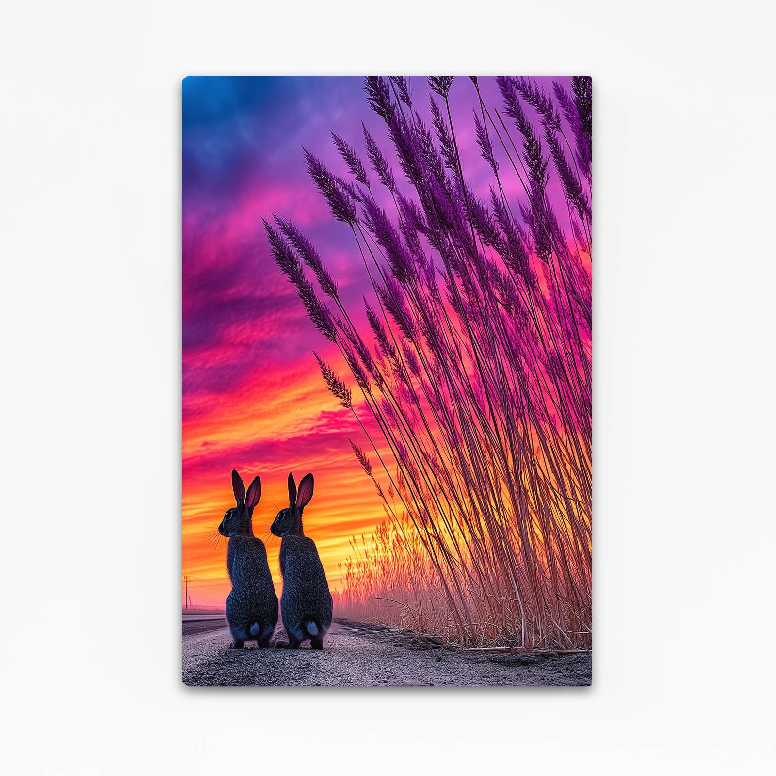 Sunset Bunny Art – angled canvas view on white background