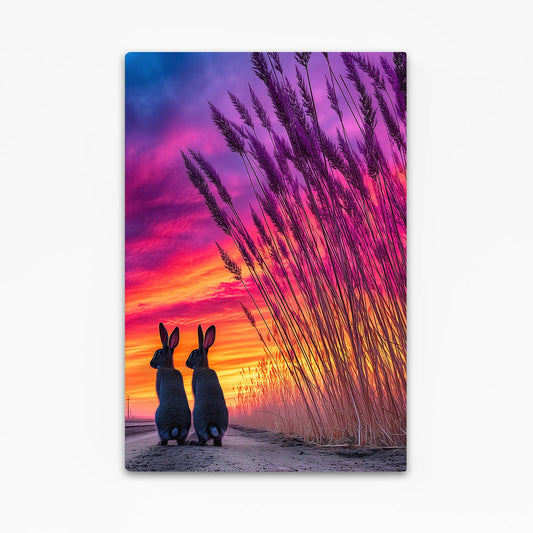 Sunset Bunny Art – angled canvas view on white background