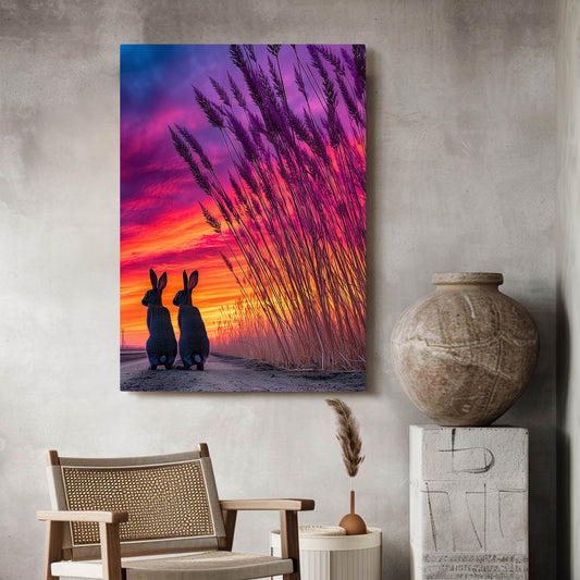Sunset Bunny Art – angled canvas view on white background