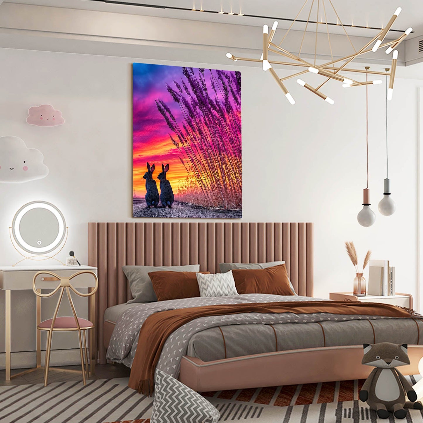 Sunset Bunny Art – angled canvas view on white background