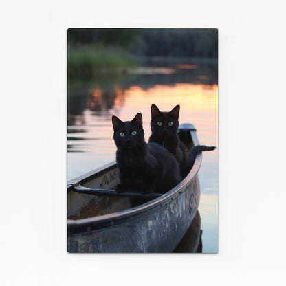 Sunset Canoe Cat Wall Art