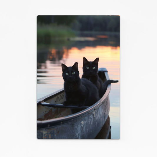 Sunset Canoe Cat Wall Art
