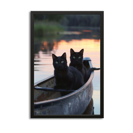 Sunset Canoe Cat Wall Art
