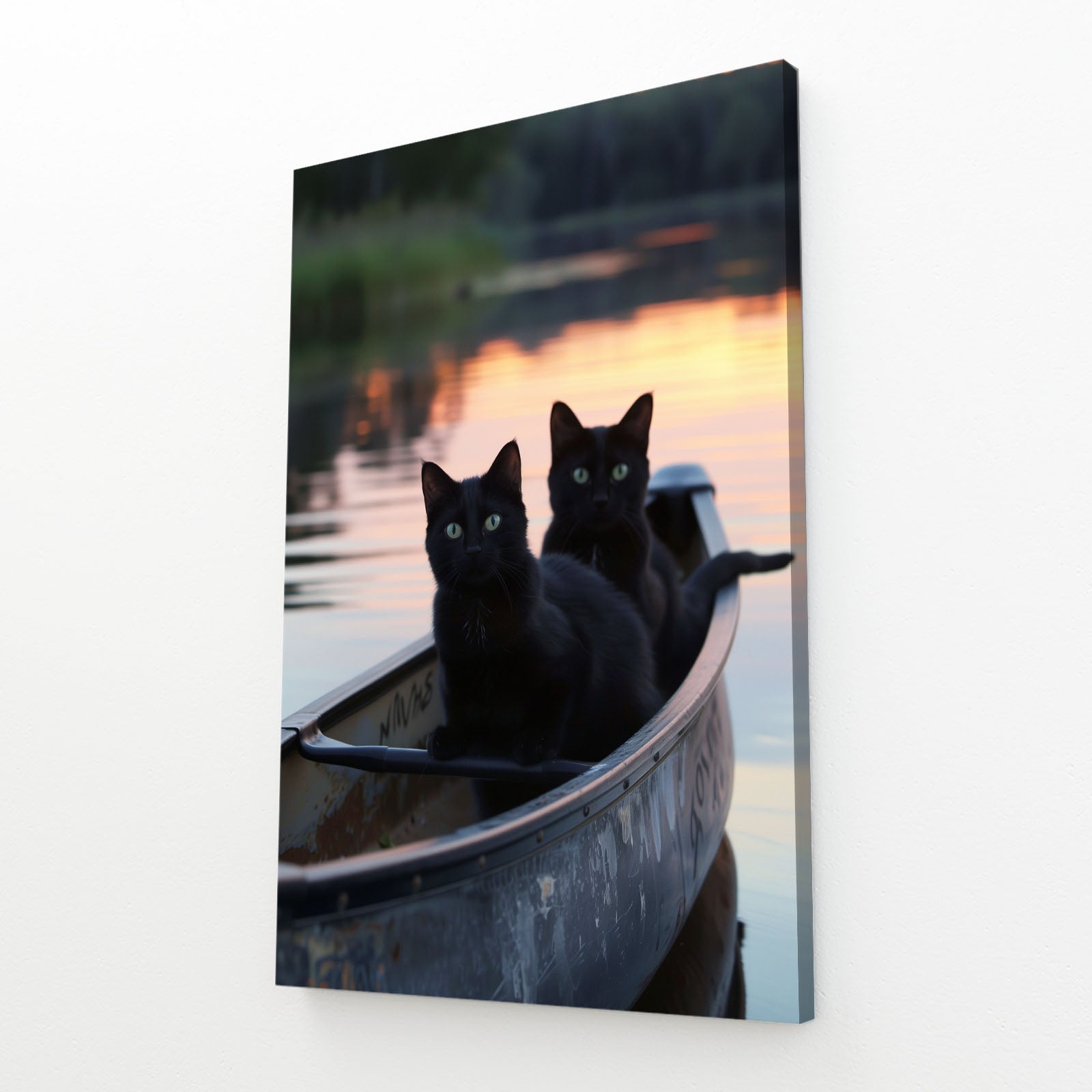 Sunset Canoe Cat Wall Art