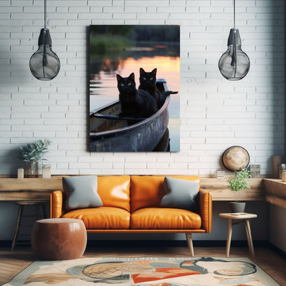 Sunset Canoe Cat Wall Art