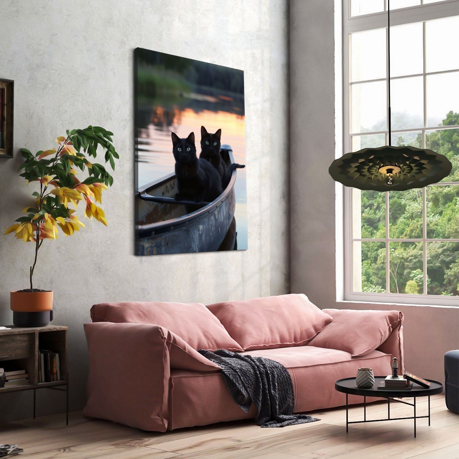 Sunset Canoe Cat Wall Art