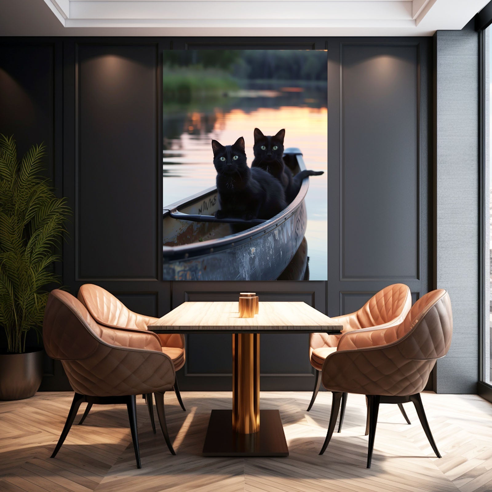 Sunset Canoe Cat Wall Art