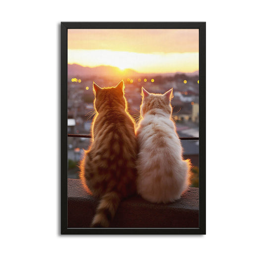 Sunset Companions Cat Wall Art – canvas print on white background