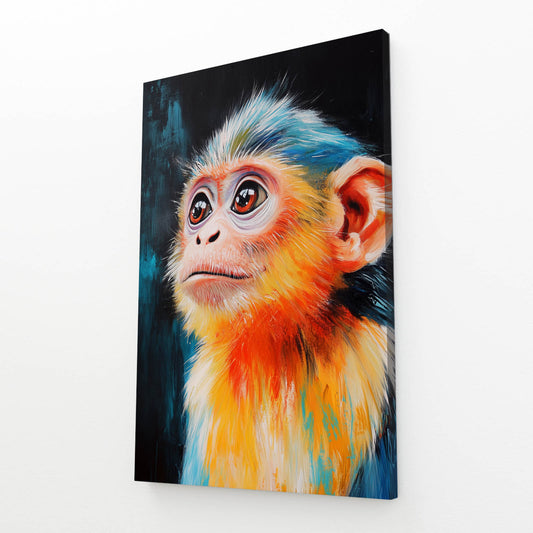 Sunset Fur Portrait Monkey Canvas – angled canvas view on white background