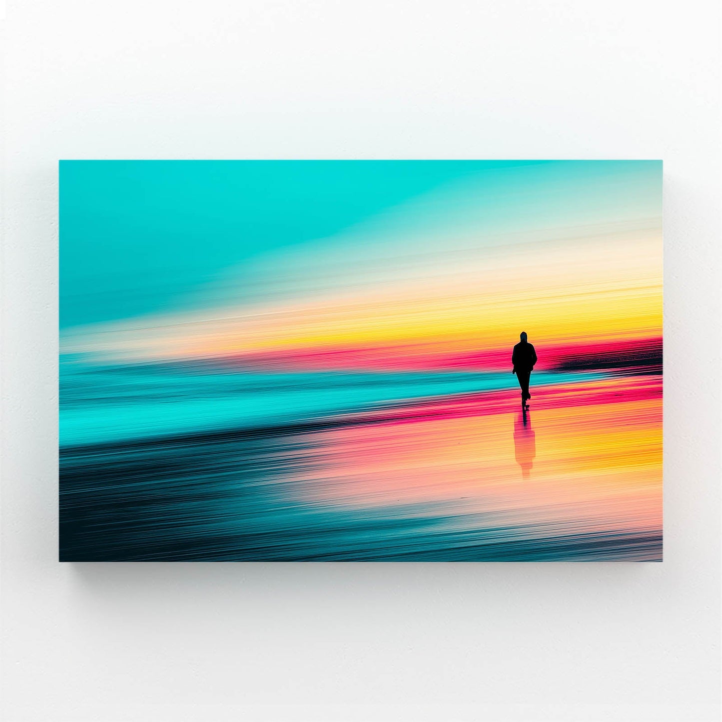 Sunset Horizon Photography Wall Art – colorful sunset horizon with a lone silhouette