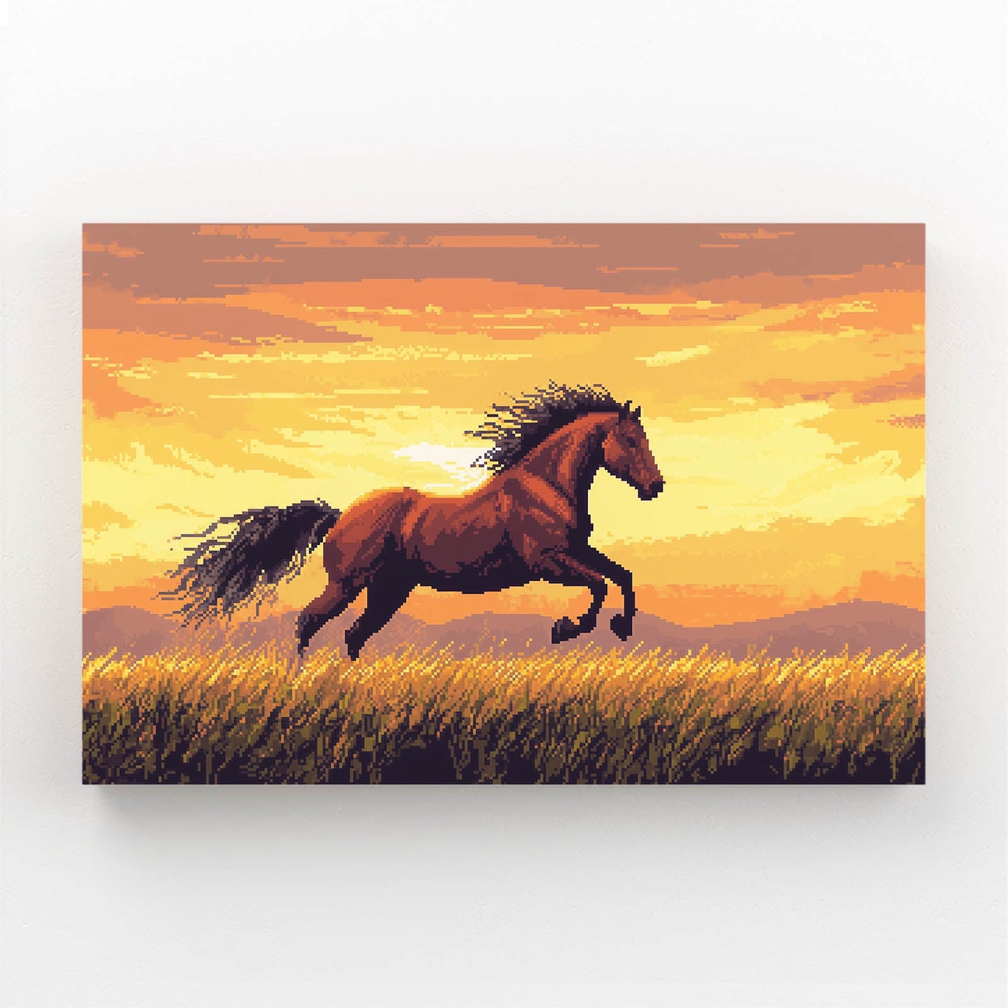 Sunset Horse Wall Art – angled canvas view on white background