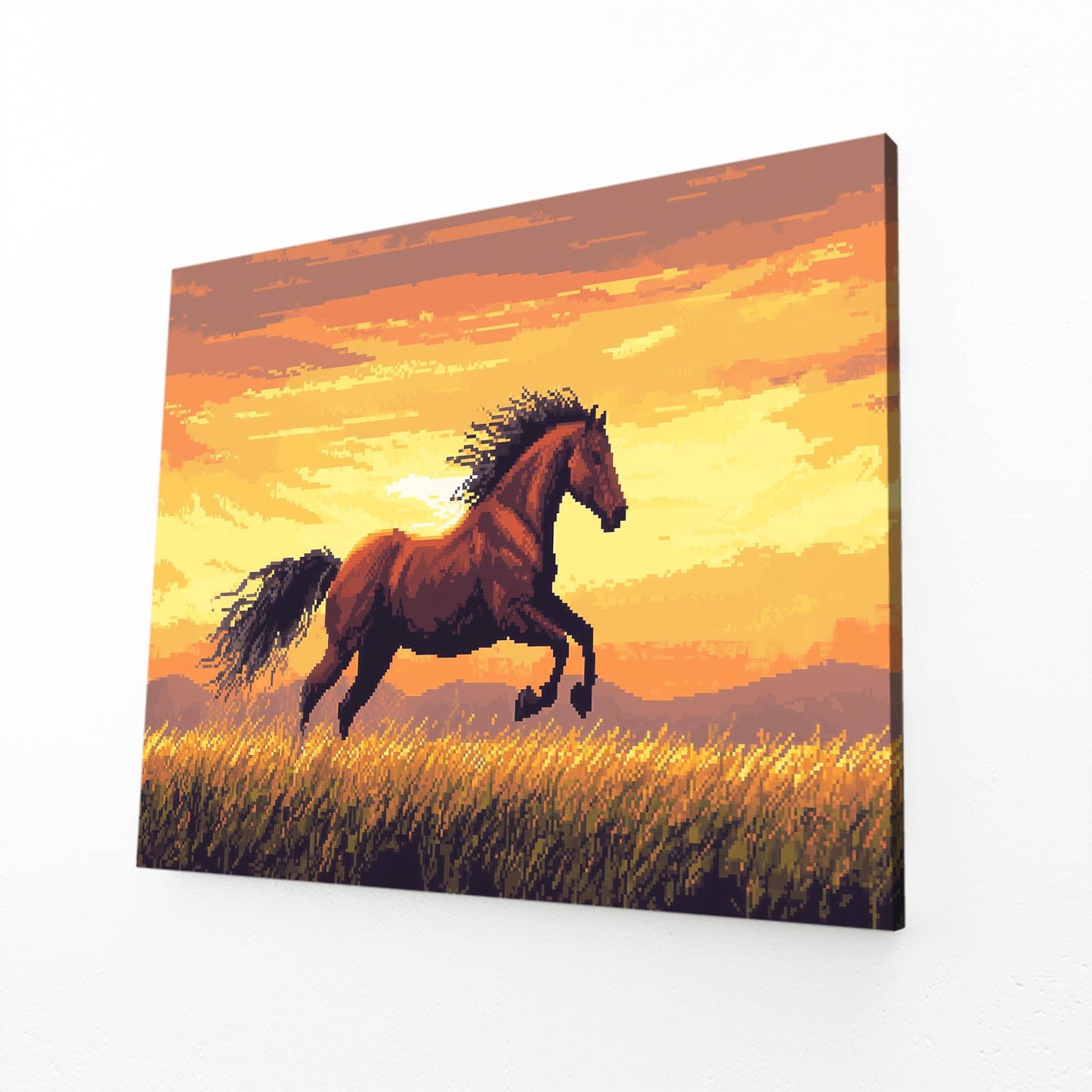 Sunset Horse Wall Art – angled canvas view on white background