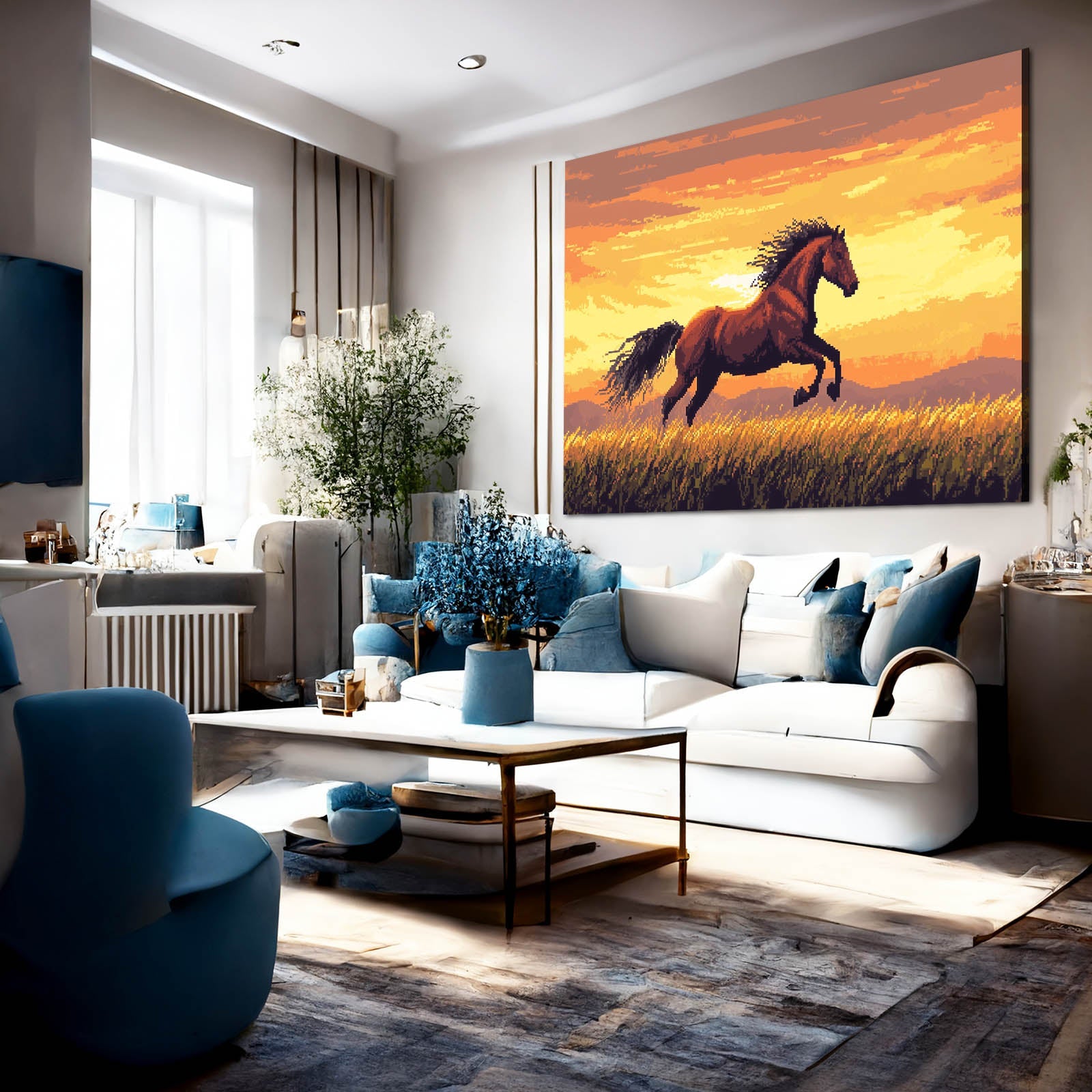 Sunset Horse Wall Art – angled canvas view on white background