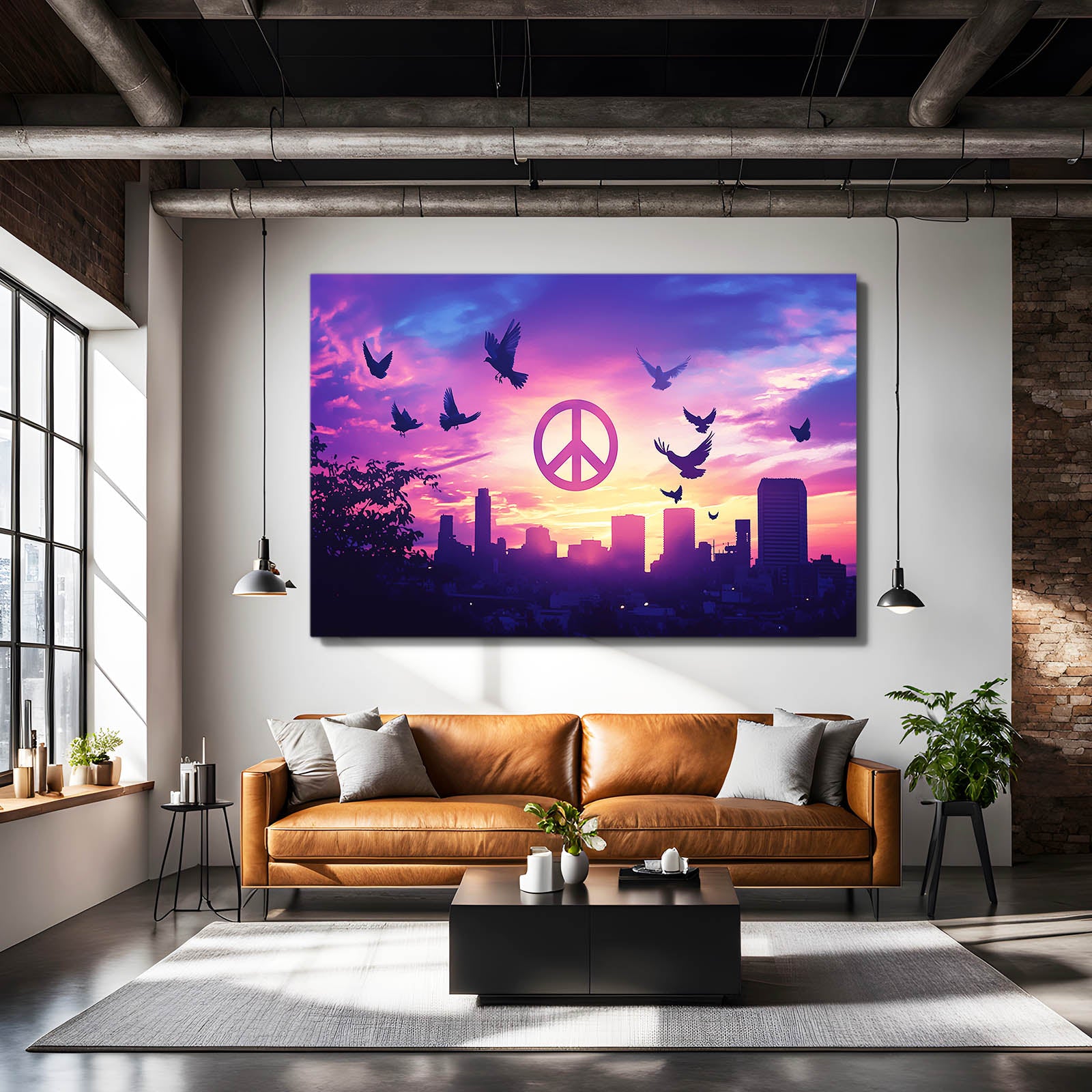 Sunset Peace Skyline Art – styled in a furnished interior