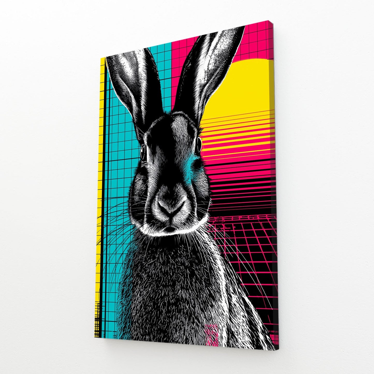 Sunset Rabbit Wall Art – angled canvas view on white background