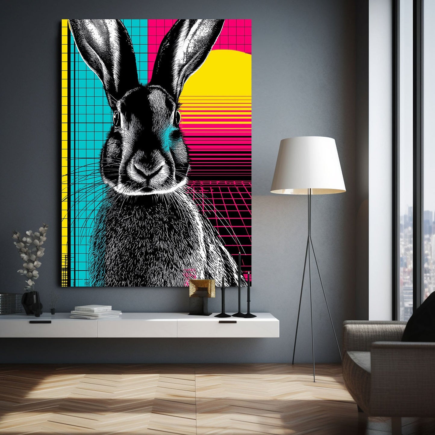 Sunset Rabbit Wall Art – angled canvas view on white background