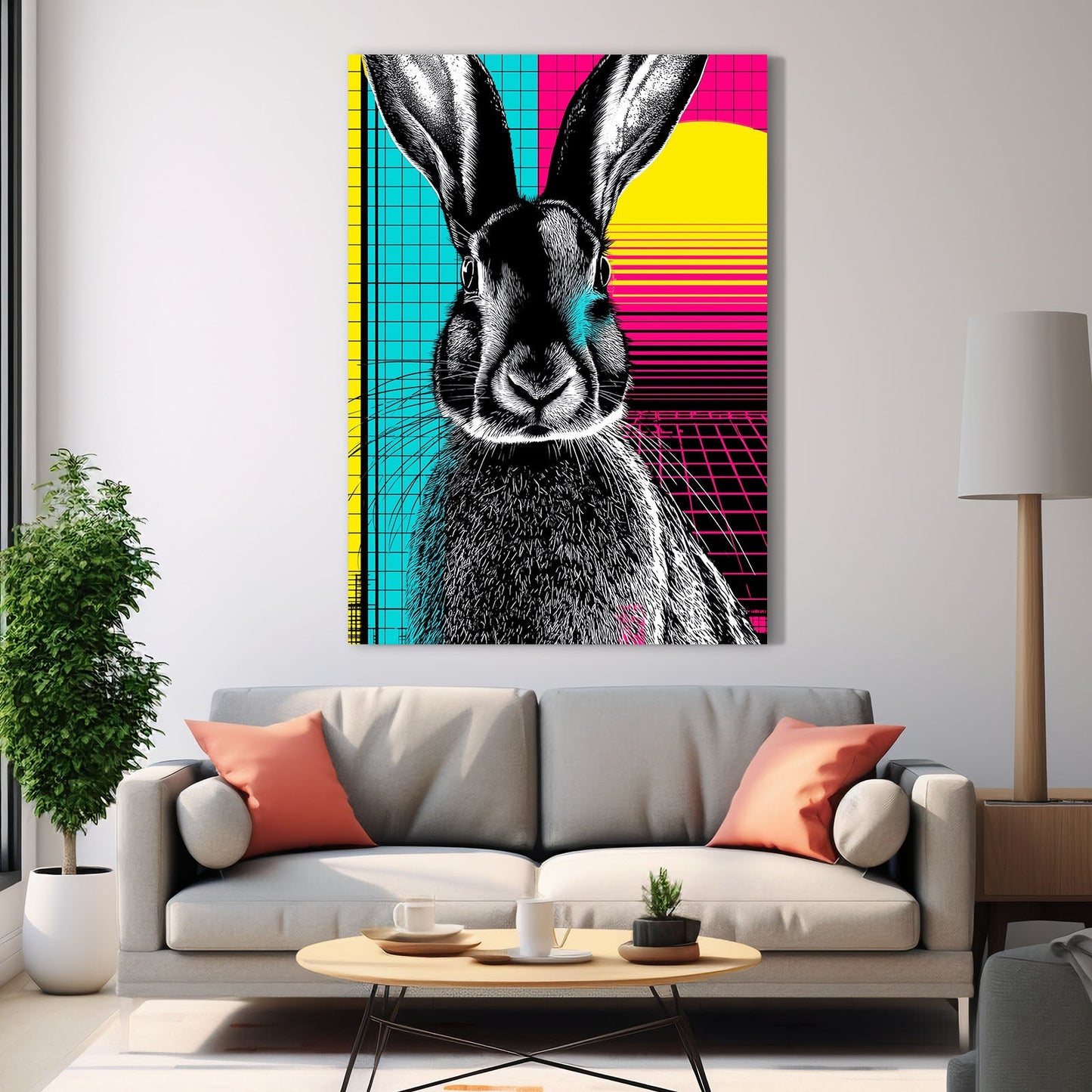 Sunset Rabbit Wall Art – angled canvas view on white background