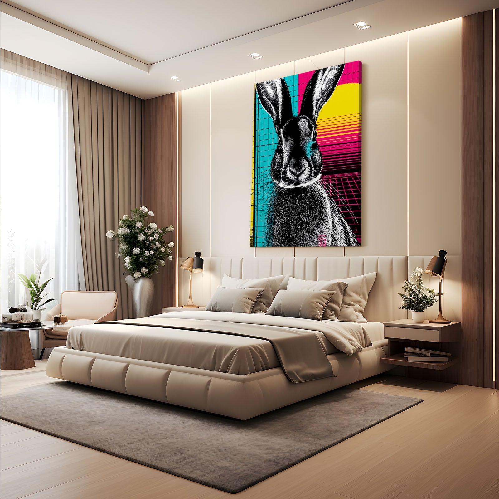 Sunset Rabbit Wall Art – angled canvas view on white background