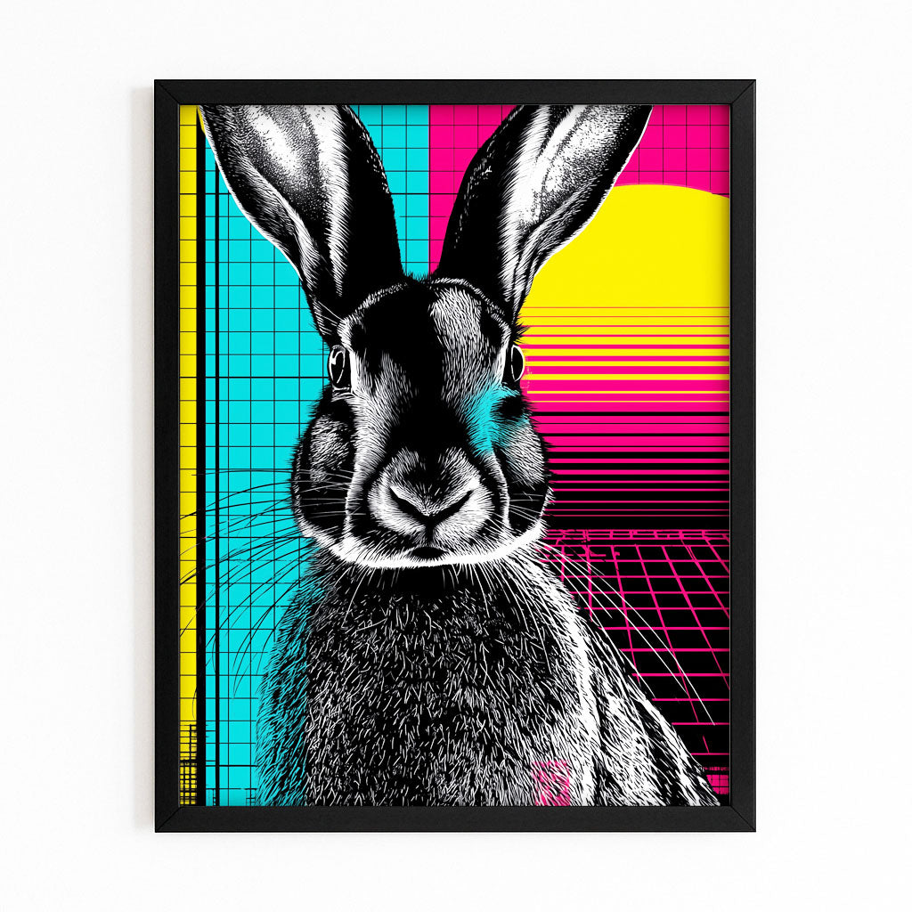 Sunset Rabbit Wall Art – with Premium Black frame on white background
