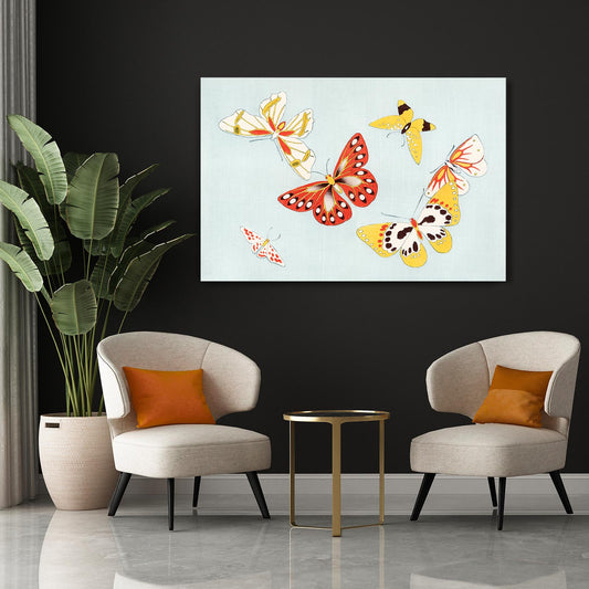Sunset Wings Butterfly Wall Art — botanical canvas print in white tones, view 3