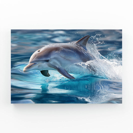 Surface Break Dolphin Canvas – dolphin bursting through the water surface in a crown of spray