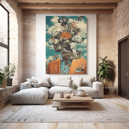 Surreal Dog Art — surrealism canvas print in orange tones, view 3