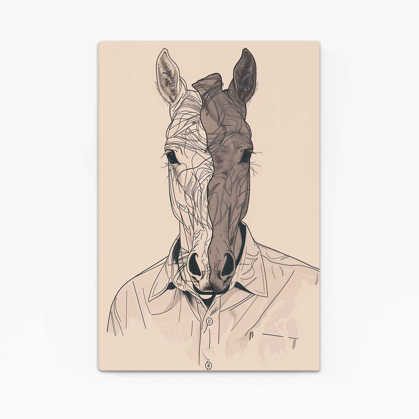 Surreal Horse Art – angled canvas view on white background