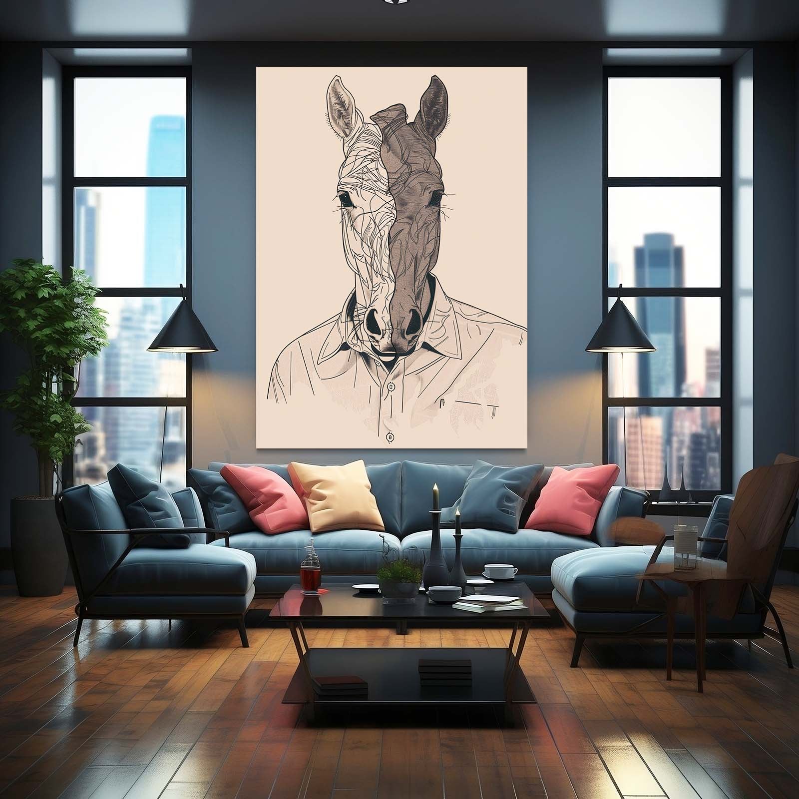 Surreal Horse Art – angled canvas view on white background