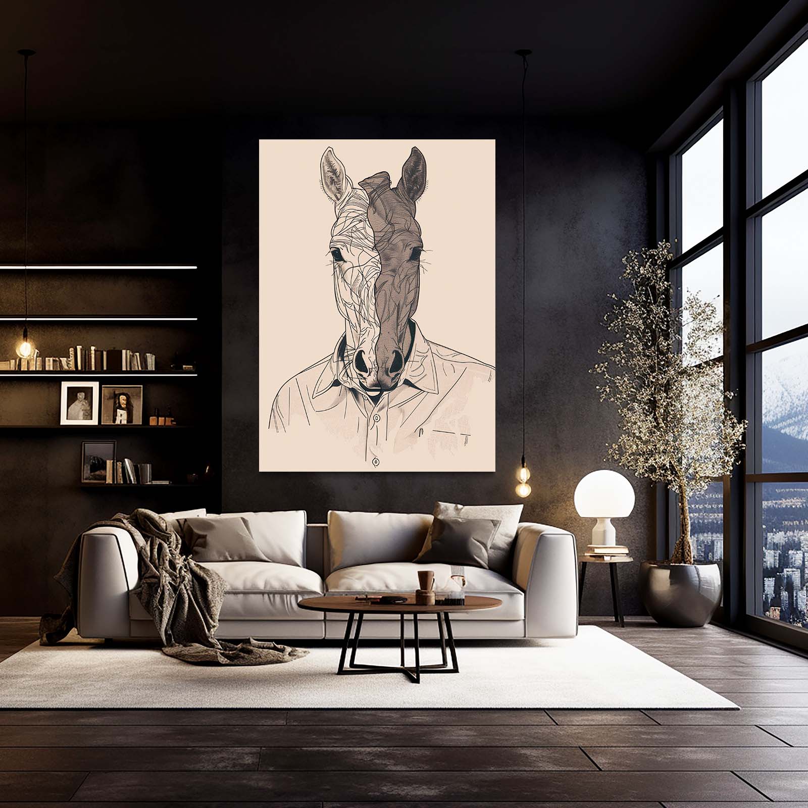 Surreal Horse Art – angled canvas view on white background