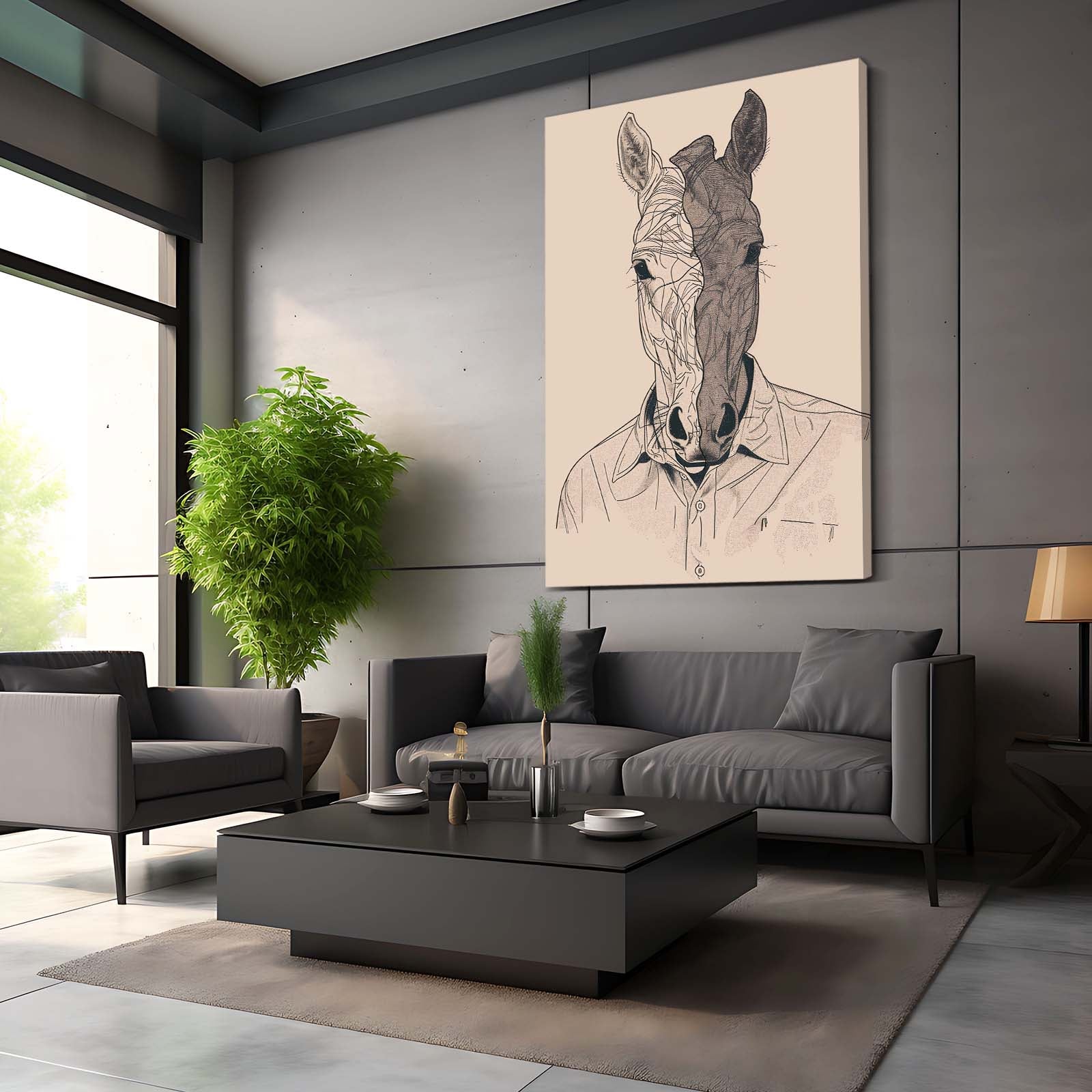 Surreal Horse Art – angled canvas view on white background