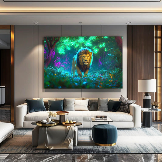 Surreal Lion Art — digital canvas print in blue tones, view 3