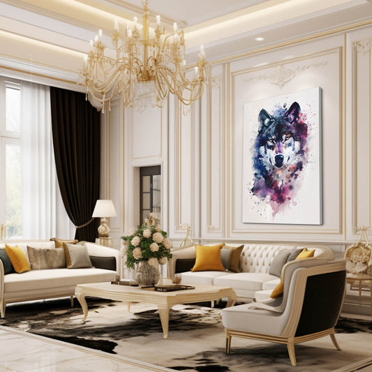 Surreal Wolf Art — watercolor canvas print in white tones, view 3